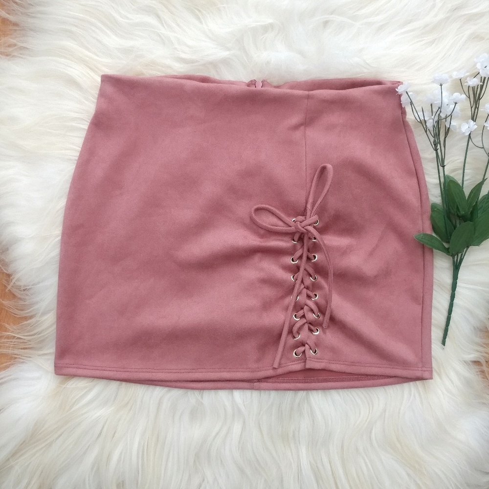 NEW mauve lace up mini skirt